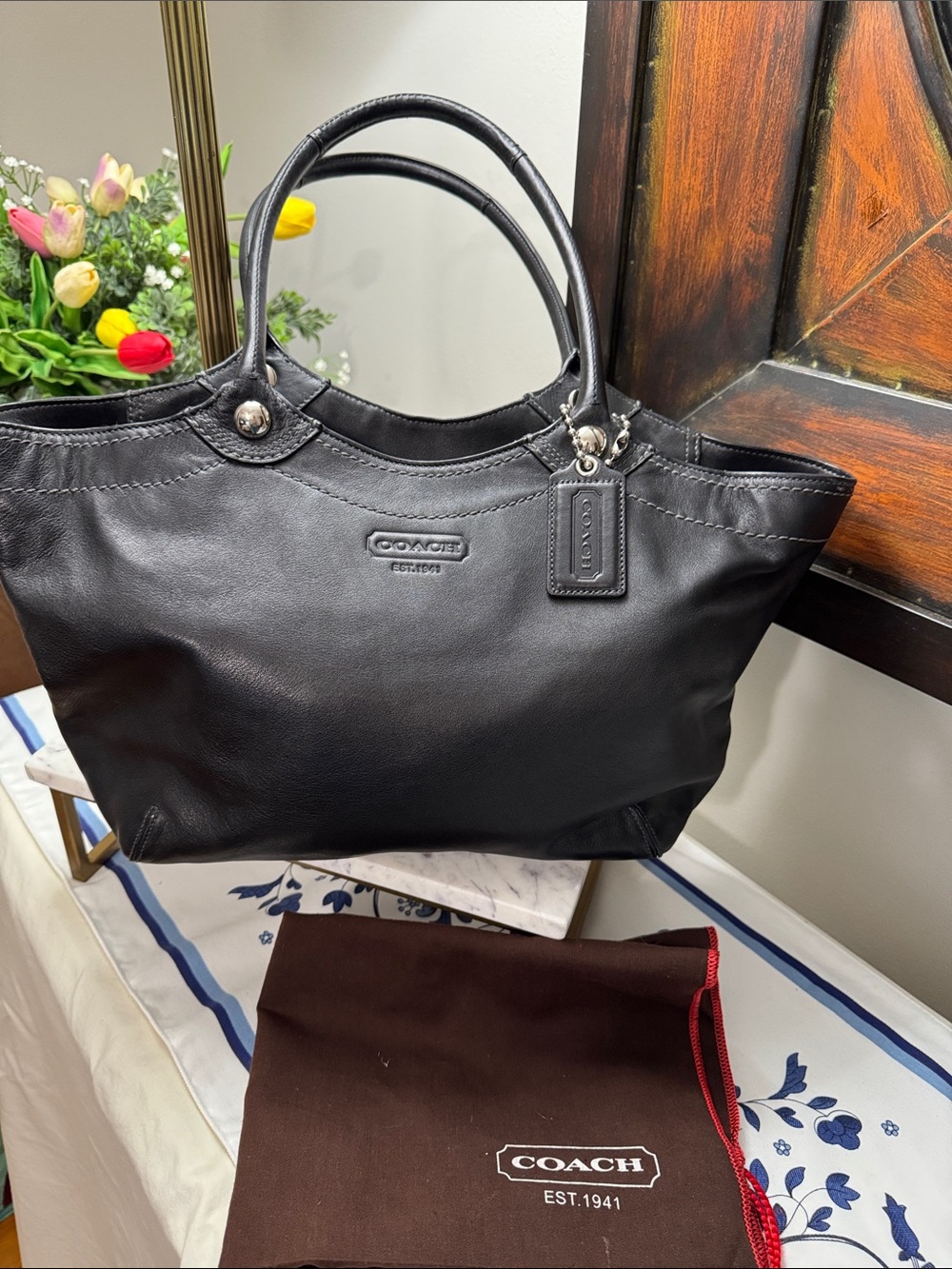 Coach Legacy Bleeker Black Leather Tote with Coach Tag